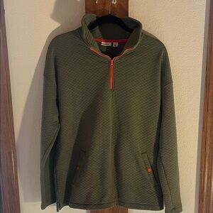 L.L. Bean Olive Green Quilted Sweatshirt with Orange Accents